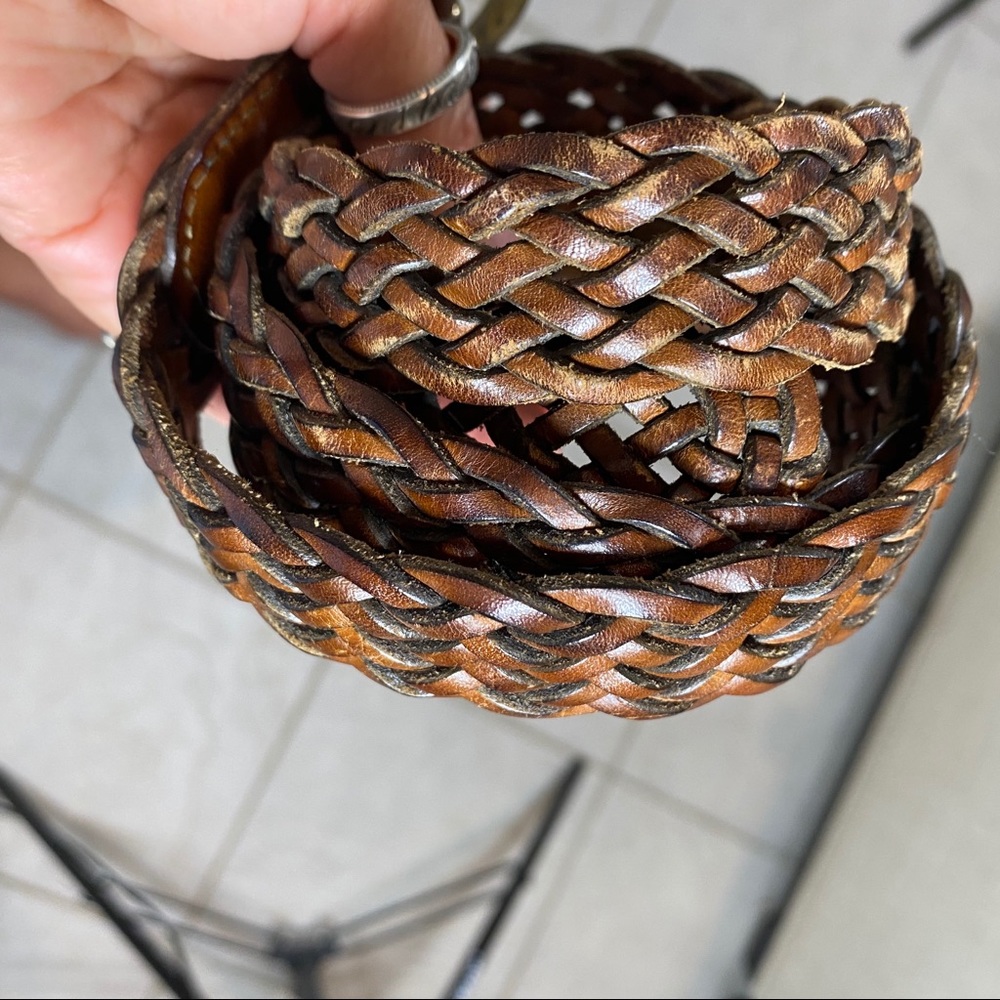 Vintage Weaved Leather belt size 32 leather brown belt Unisex